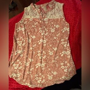 PerSeption Concept Floral Lace Sleeveless Blouse - Pink and White